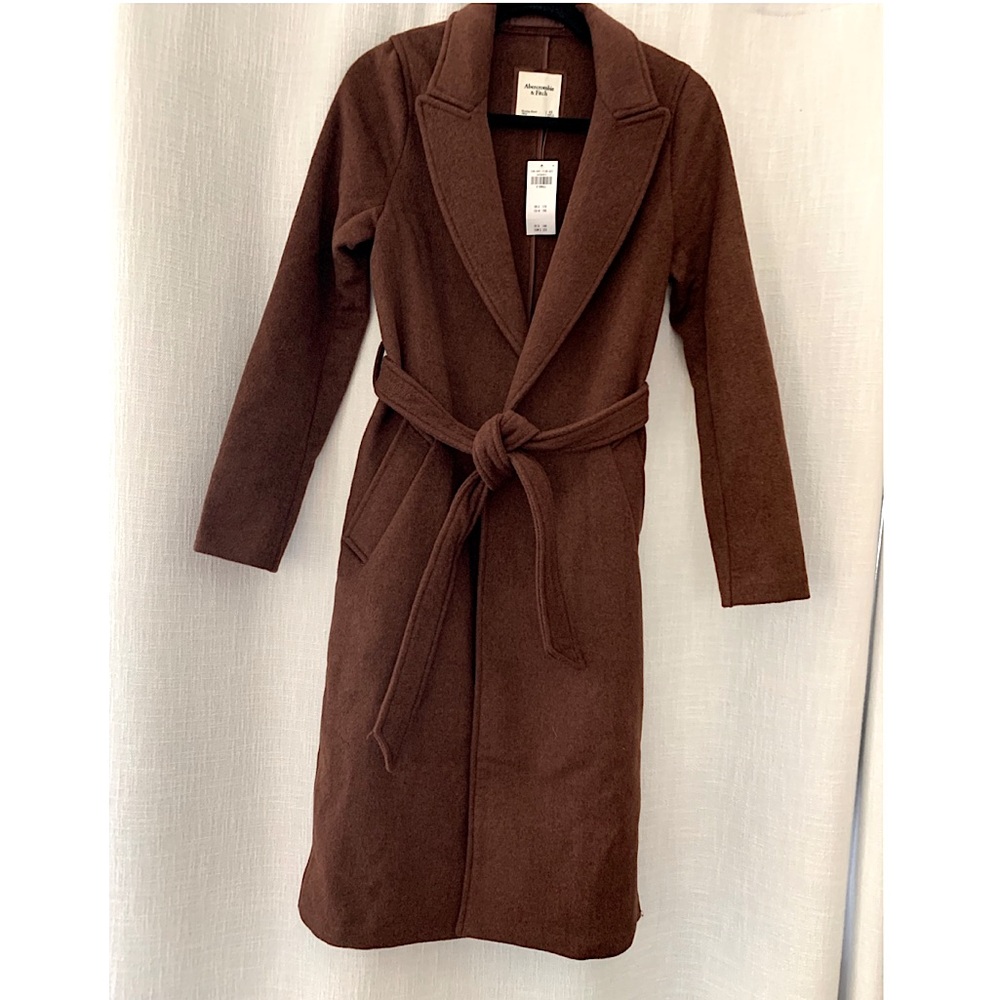NWT Abercrombie & Fitch Chocolate Brown Wool Blend Belted Dad Coat